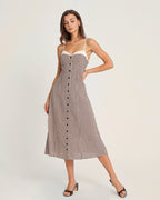 Coffee Checkered Midi Dress