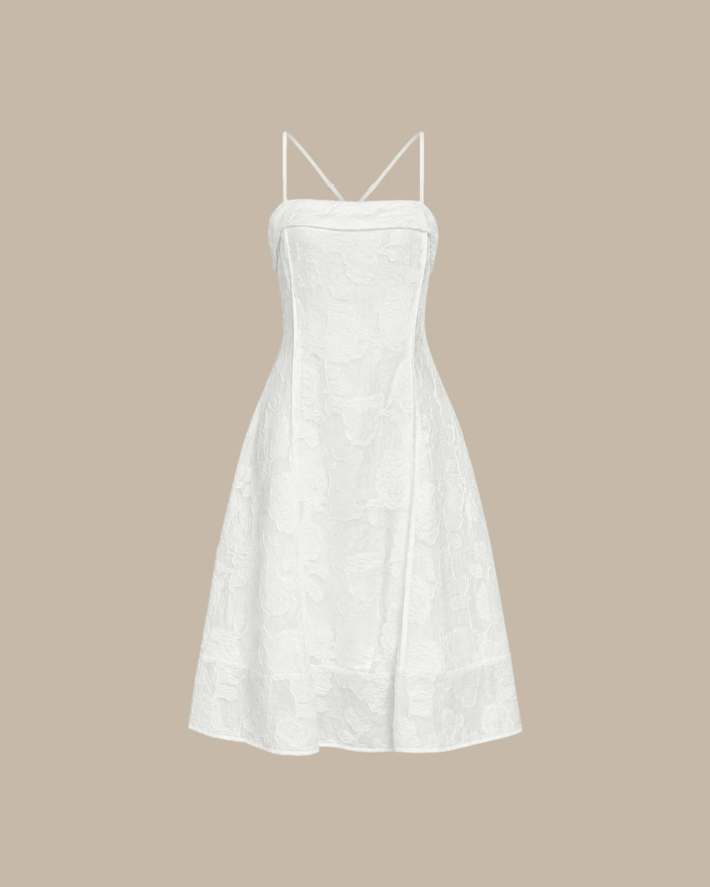 White Jacquard Midi Dress with Square Neckline