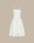 White Jacquard Midi Dress with Square Neckline