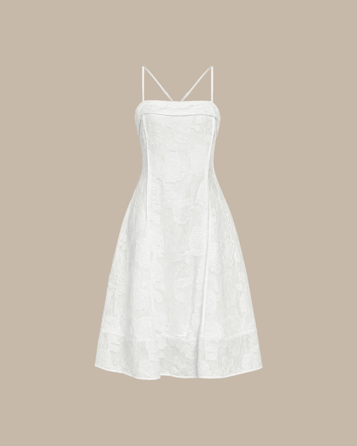 White Jacquard Midi Dress with Square Neckline