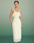 Chiffon Midi Dress with Apricot Ruffle Details