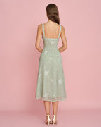 Green Jacquard A-Line Midi Dress with Slip Design