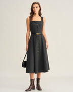 Sleeveless Midi Dress in Grey Tweed