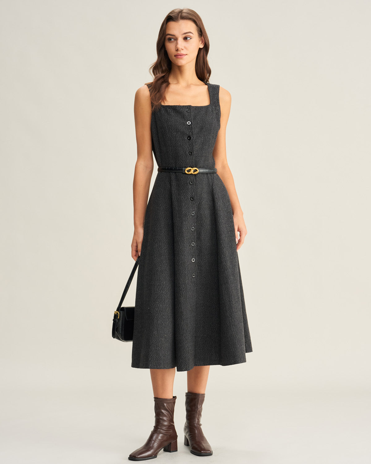 Sleeveless Midi Dress in Grey Tweed