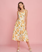 Floral Print Orange Midi Slip Dress