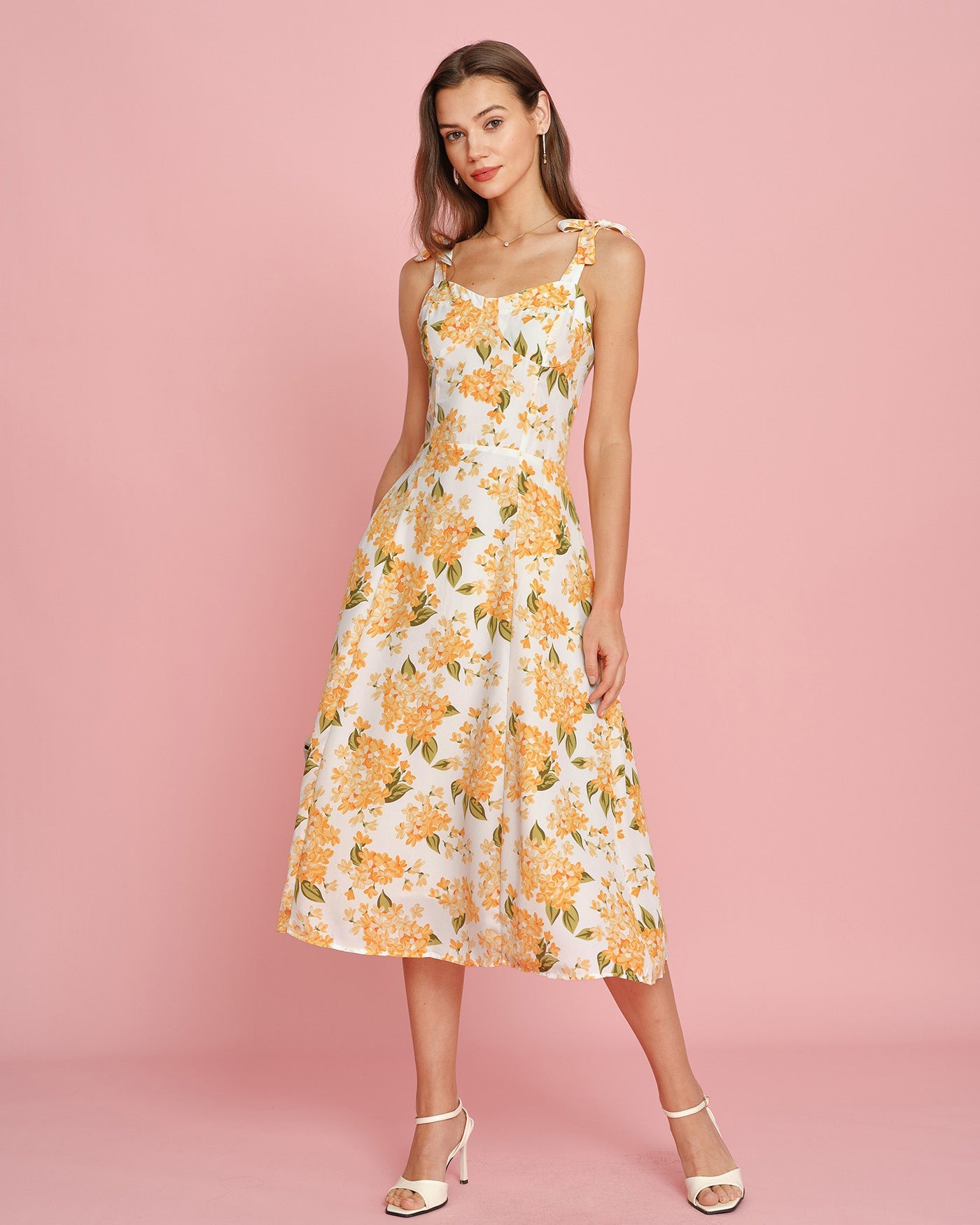 Floral Print Orange Midi Slip Dress