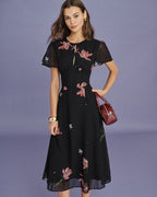 Floral Midi Dress with Black Cut-Out Details