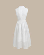 Striped White Sleeveless Midi Dress