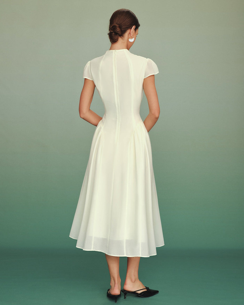 Apricot A-Line Midi Dress with Mock Neck