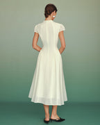 Apricot A-Line Midi Dress with Mock Neck