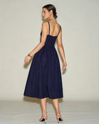 Blue A-Line Midi Dress with Slip Design