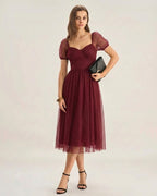 Red Polka Dot Midi Dress with Sweetheart Neckline