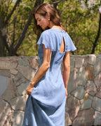 Floral Midi Dress with Blue Butterfly Sleeves