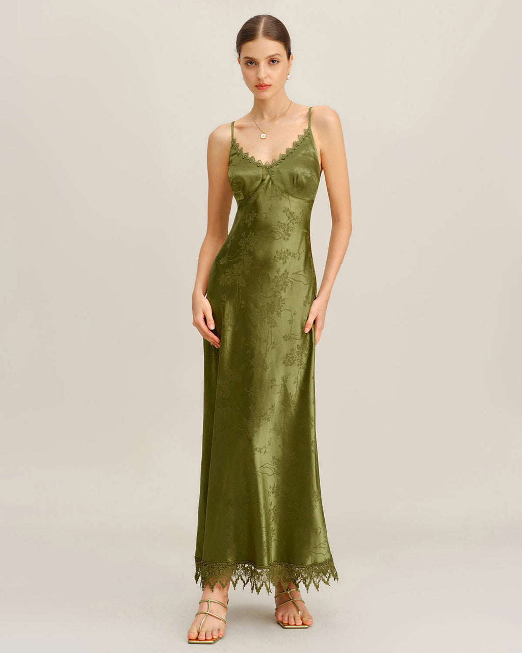 Maxi Dress with Green Jacquard Corset Design