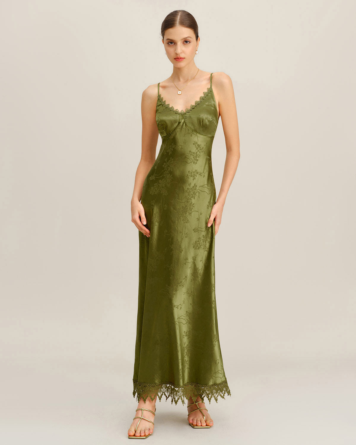 Maxi Dress with Green Jacquard Corset Design