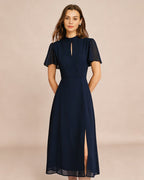 Blue Turtle Print Midi Dress with Butterfly Sleeves