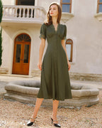 Emerald Lace Satin Midi Dress