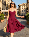 Red Chiffon A-Line Midi Slip Dress