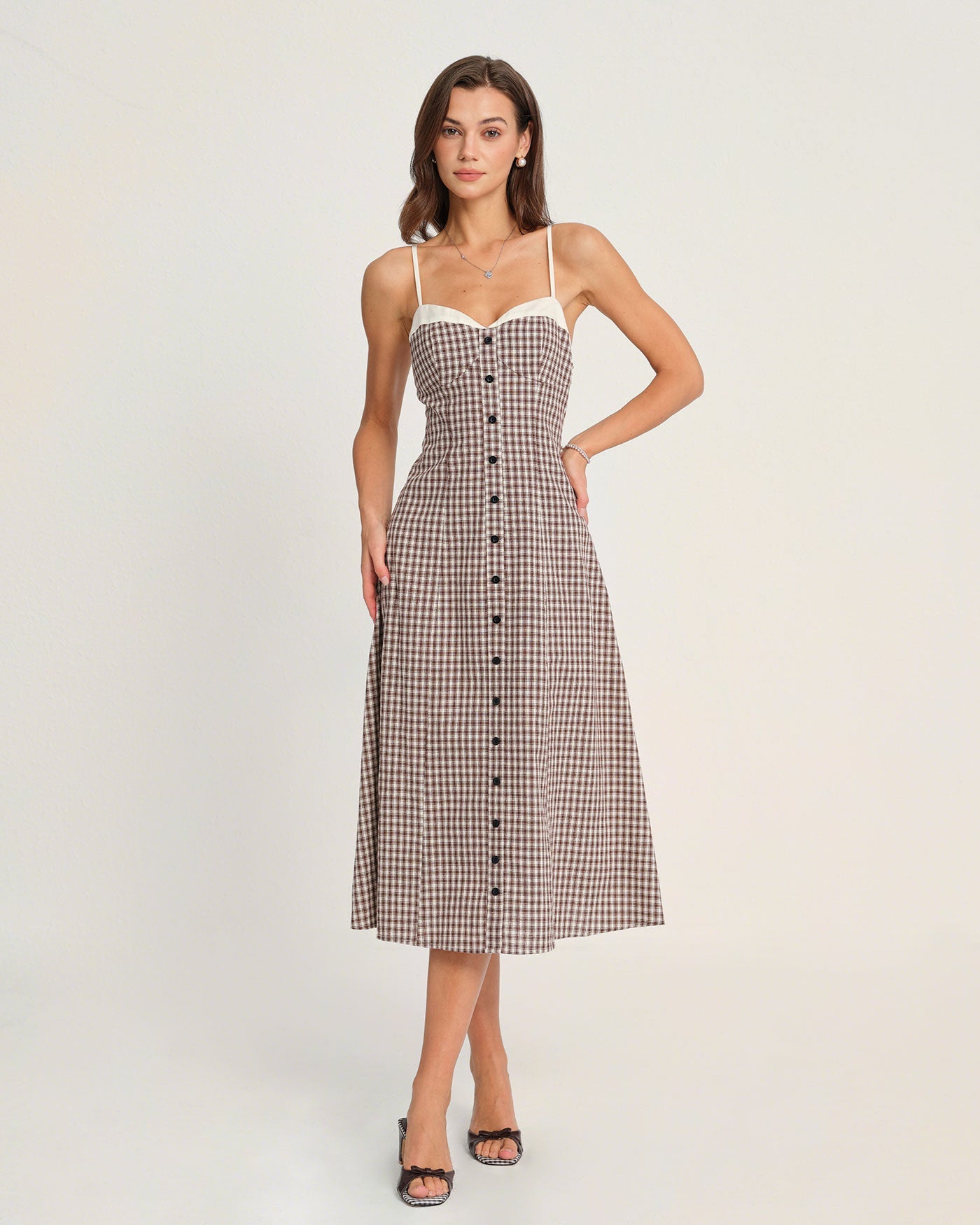 Coffee Checkered Midi Dress