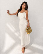 Chiffon Midi Dress with Apricot Ruffle Details