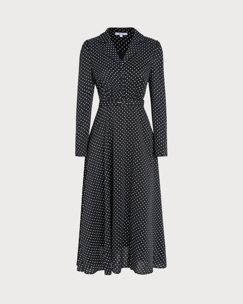 Polka Dot Midi Dress with Black Collar