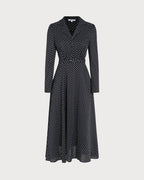Polka Dot Midi Dress with Black Collar