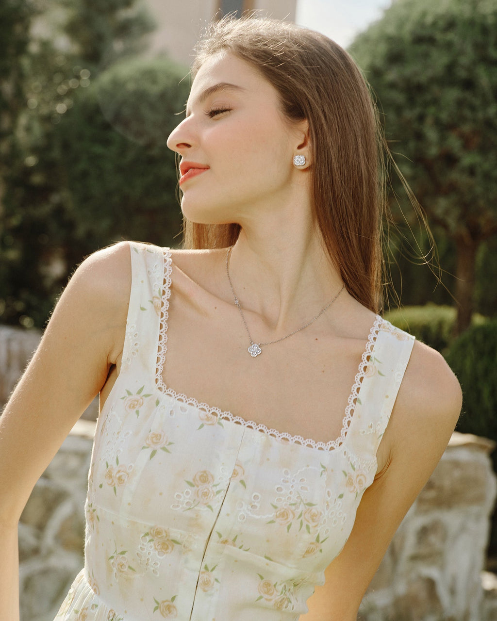 Yellow Floral Gathered Midi Dress