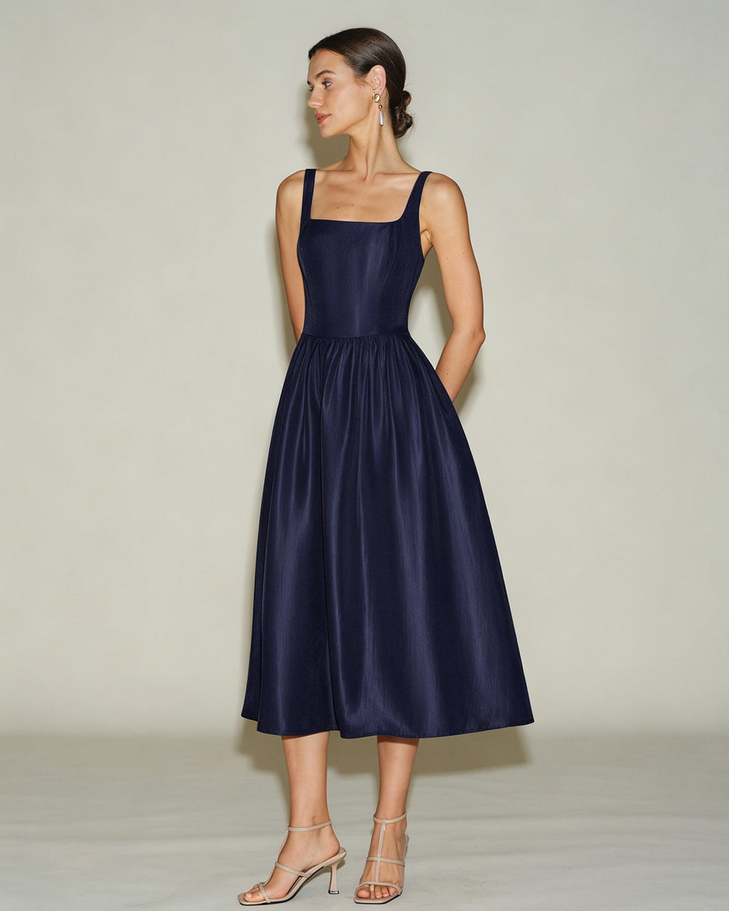 Blue A-Line Midi Dress with Slip Design