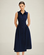 Blue Collar Button-Up Midi Dress