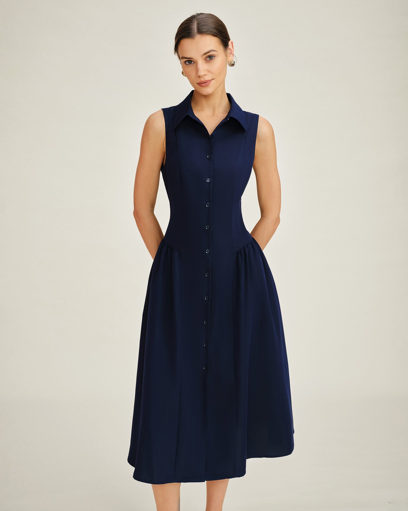 Blue Collar Button-Up Midi Dress
