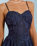 Blue Jacquard A-Line Midi Slip Dress