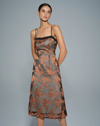 Caramel Floral Print Midi Dress