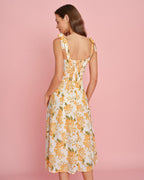 Floral Print Orange Midi Slip Dress