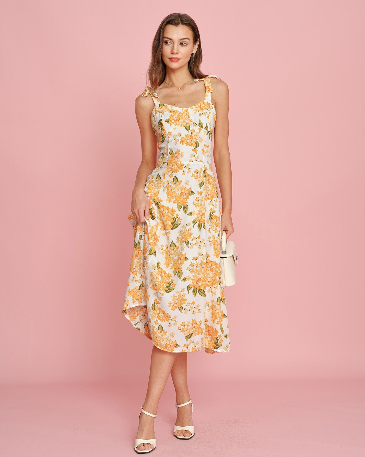 Floral Print Orange Midi Slip Dress