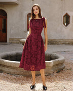 Crimson Jacquard Chiffon Midi Dress