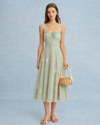 Green Jacquard A-Line Midi Dress with Slip Design