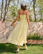Yellow Ruffled Midi Dress with Sweetheart Neckline