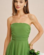 Flowy Green Strapless Midi Dress