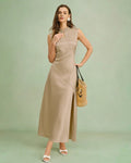 Ruffled Midi Dress in Apricot