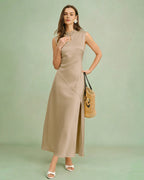 Ruffled Midi Dress in Apricot