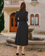 Polka Dot Midi Dress with Black Collar