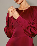 Wine Red Satin Midi Dress with A-Line Silhouette