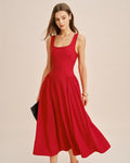 Crimson Square Neck Sleeveless Midi Dress