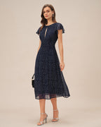 Polka Dot Midi Dress in Blue
