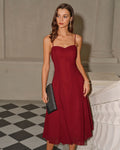 Crimson A-Line Corset Midi Dress