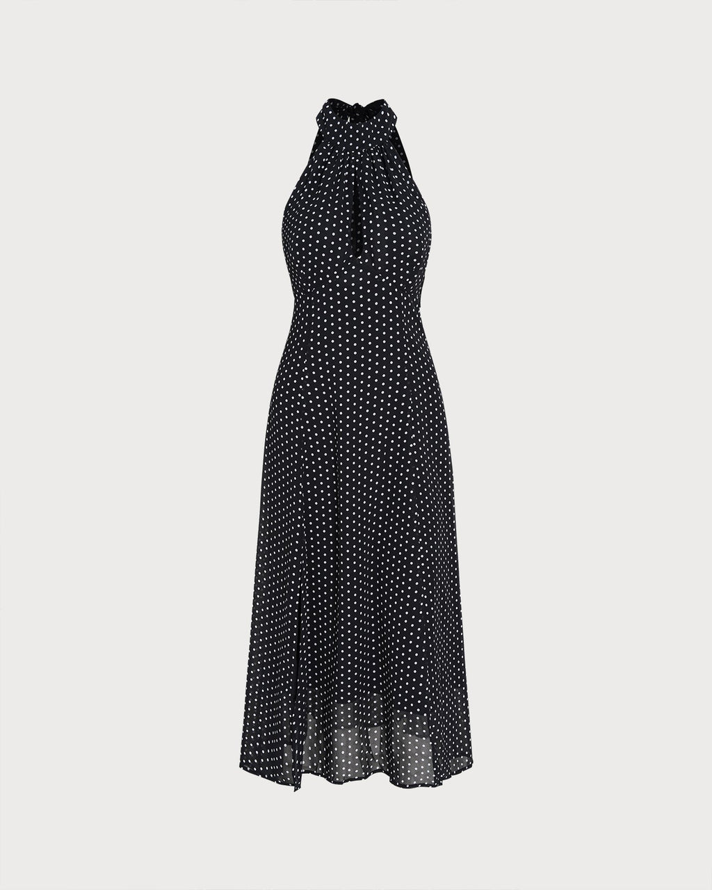 Polka Dot Halter Midi Dress in Black