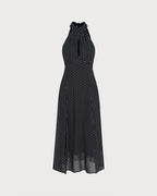 Polka Dot Halter Midi Dress in Black