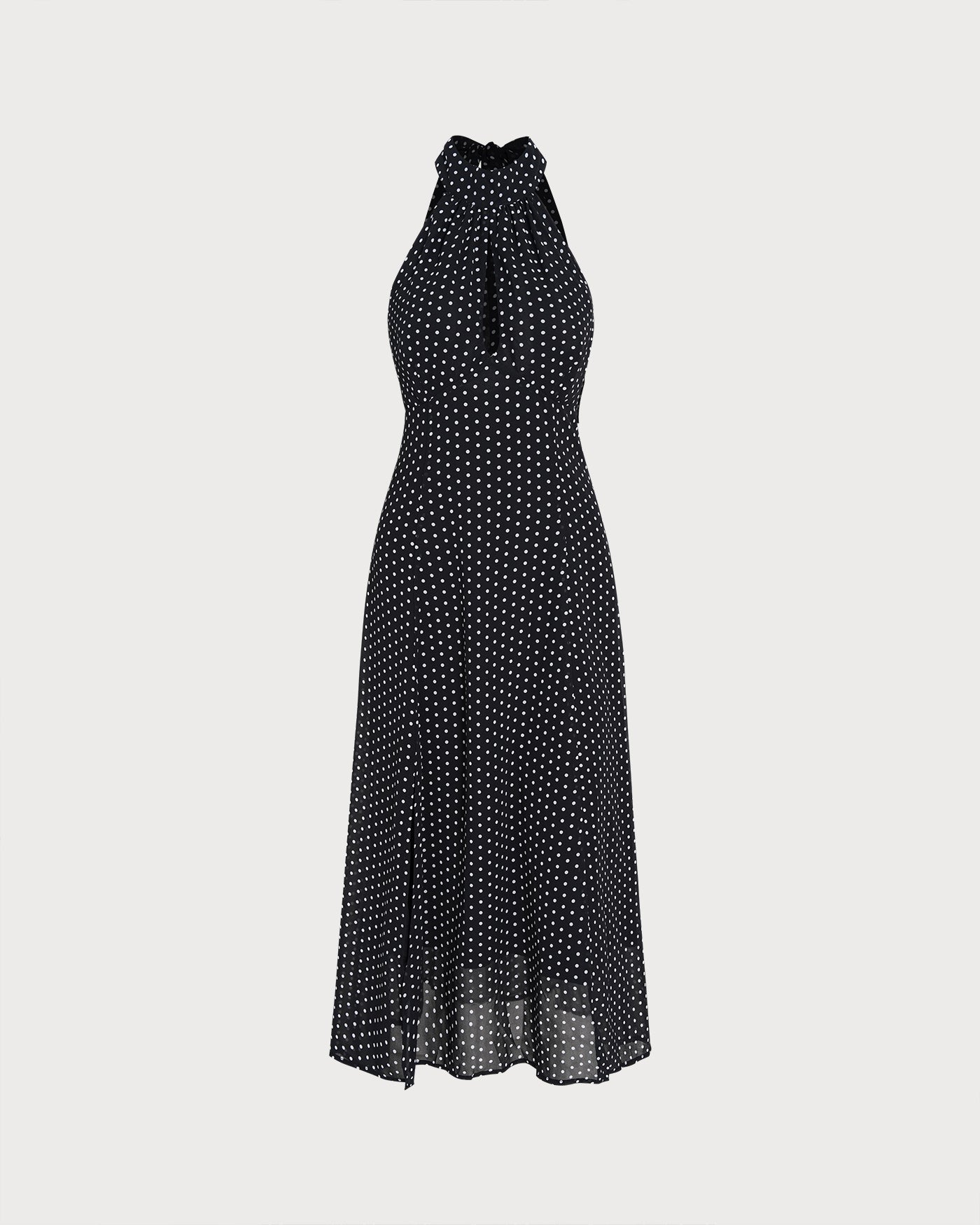 Polka Dot Halter Midi Dress in Black