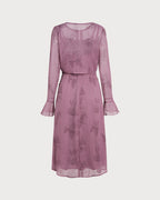Ruched Midi Dress with Purple Floral Print
