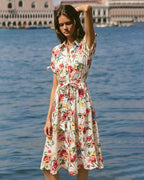 Floral Print Midi Dress with Collar Tie